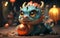 Cute baby dragon playing with the ball, Chinese New Year background