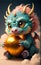 Cute baby dragon playing with the ball, Chinese New Year background