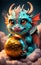 Cute baby dragon playing with the ball, Chinese New Year background