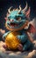 Cute baby dragon playing with the ball, Chinese New Year background