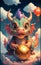 Cute baby dragon playing with the ball, Chinese New Year background