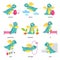 Cute Baby Dragon with Wings Learning English Preposition Word Vector Set