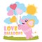 Cute baby elephant brings love balloons cartoon illustration for Happy Valentine card design