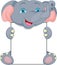 Cute baby elephant cartoon and blank sign