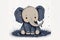 A cute baby elephant cartoon on a navy and white background. AI
