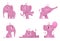 Cute baby elephants. Wild african funny adorable animals vector characters in different action poses