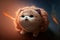 Cute baby fluffy cat flying in mystic sky through colorful clouds galaxy in the world of fantasy with Generative AI