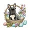 Cute Baby French Bulldog Easter sit on the basket with Easter - Generative AI