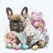 Cute Baby French Bulldogs Spring Flowers Pajams Easter Day water color Clipart Generative AI