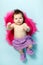 Cute baby full length portrait, beautiful kid`s face and hands c