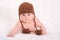 Cute baby in funny brown hat