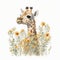 Cute Baby Giraffe Floral,Wildlife,Innocent, Playful, Charming, Spring Flowers, illustration ,clipart, isolated on white background