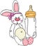 Cute baby girl bunny with baby milk bottle