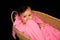 Cute baby girl in moses basket