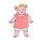 Cute baby girl standing by herself, sketch cartoon vector illustration isolated.