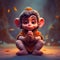 cute baby Hanuman praying with folded hands generative AI