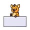 Cute baby hyena cartoon with blank sign and giving thumbs up