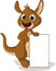 Cute baby kangaroo cartoon posing with blank sign
