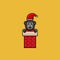 Cute Baby King Kong With Santa Clause Costume and On House Chimney. Character, Mascot, Icon, Logo, Cartoon and Cute Design.