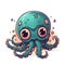 Cute Baby Kraken On White Background Logo Digital Art. Generative AI