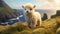 Cute Baby Lamb On Grassy Hill Near Ocean - Rendered In Cinema4d