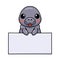 Cute baby manatee cartoon with blank sign