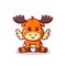 cute baby moose sitting cartoon icon illustration.