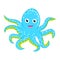 Cute baby octopus vector Cyan blue spotted cartoon character isolated on white background Ocean animal, sea life, funny smiling sq