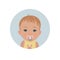 Cute baby with pacifier emoticon. Child with soother smiley. Toddler with dummy emoji.