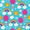 Cute baby panda bear rainbows clouds sky pattern