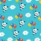 Cute baby panda bears, clouds, balloons, sky pattern