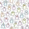 Cute baby penguin seamless pattern. Cartoon penguins with fun elements and decorations. Emotional baby penguins