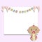 Cute baby pink background with white square frame. Baby girl