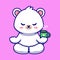 cute baby polar bear meditation with coffee cupi llustration