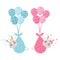 Cute baby rabbit being delivered via balloons. Baby gender reveal boy or girl.