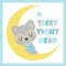 Cute baby raccoon sleeps on the moon cartoon illustration for baby shower card design