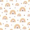 Cute baby rainbow pattern with modern pastel rainbows. Baby boho background Vector seamles pattern