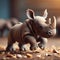 Cute baby rhinoceros on a wooden table