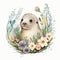 Cute Baby seal Floral, Spring Flowers, illustration ,clipart, isolated on white background