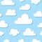 Cute baby seamless pattern with blue sky with white clouds flat icons. Cloud symbols background for kids fabric, nursery