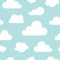 Cute baby seamless pattern with blue sky with white clouds flat icons. Cloud symbols background for kids fabric, nursery