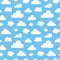 Cute baby seamless pattern with blue sky with white clouds flat icons. Cloud symbols background for kids fabric, nursery