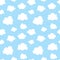 Cute baby seamless pattern with blue sky with white clouds flat icons. Cloud symbols background for kids fabric, nursery