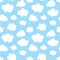 Cute baby seamless pattern with blue sky with white clouds flat icons. Cloud symbols background for kids fabric, nursery