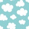 Cute baby seamless pattern with blue sky with white clouds flat icons. Cloudy weather. Cloud symbols background for kids