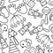 Cute baby seamless pattern, isolated line art decoration background
