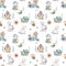 Cute baby sheep animal seamless pattern, farm illustration for children clothing. Farm watercolor Hand drawn boho image for cases