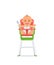 Cute baby sits on a high chair and holds a spoon. Baby healthy feeding concept.