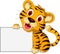 Cute baby tiger with blank sign