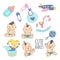 Cute baby or toddler boy and toys vector illustration clipart